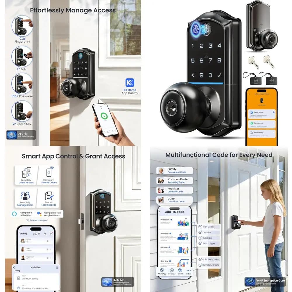 Serratura Intelligente con Impronta Digitale e Controllo App, Ingresso Senza Chiave, Tastiera Digitale, Chiusura Automatica, Accesso Remoto, Resistente alle Intemperie, Finitura Opaca