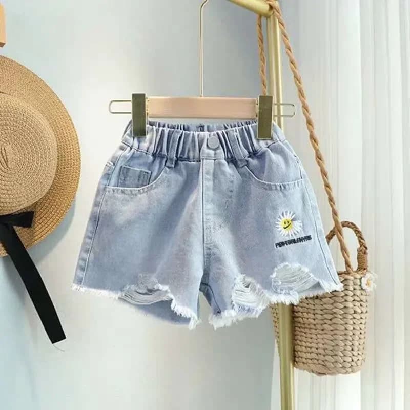 Completo Estivo per Bambini in Stile Coreano, Comodo e Leggero, con Pantaloncini in Denim per Bambina