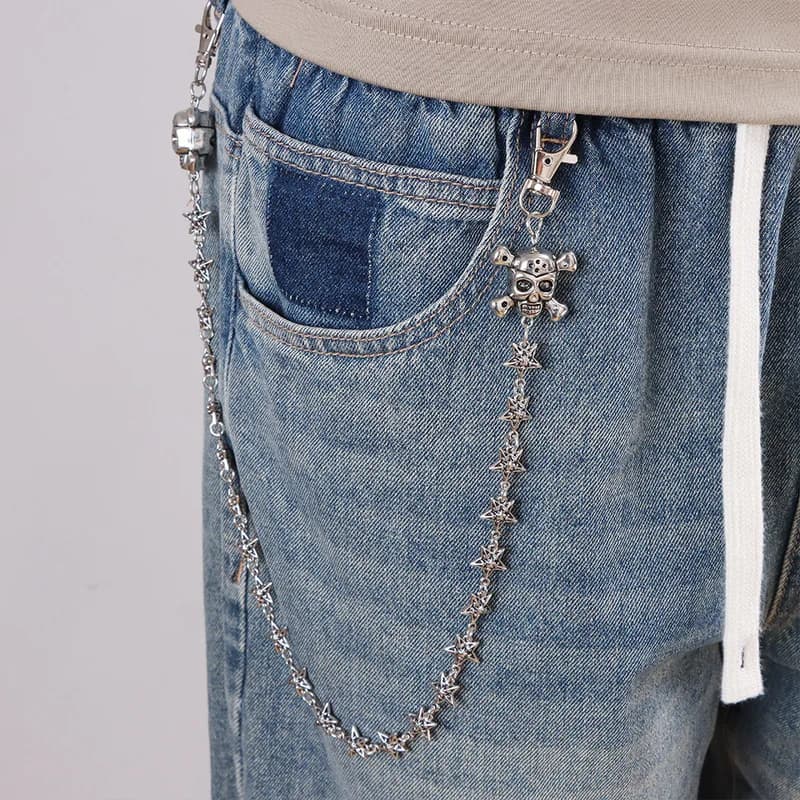 Skull Cross Charm Pants Chain Unisex Metal Waist Chain Star Link Design Punk Jeans Hanging Street Fashion Accessory