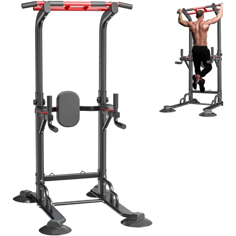 Power Tower Pull Up Bar Station, Dip Station for Home Gym, Fitness Workout for Home Workout with Standing and Height Adjustable Resistance E