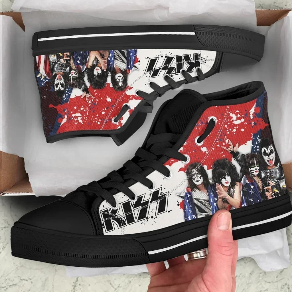 New Kiss Rock Band Design High Top Canvas Shoes Men Women Casual Classic Sneakers Lace-up Flat Shoes Casual Walkings Custom