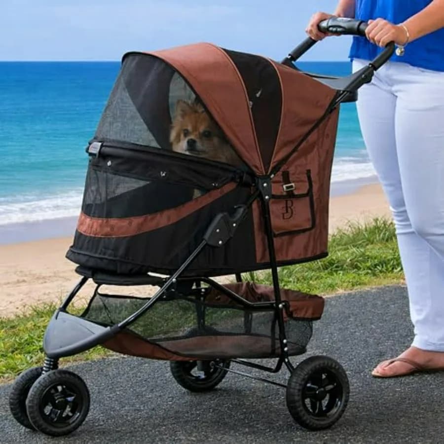 Passeggino per Animali Domestici Pet Gear No-Zip Edizione Speciale a 3 Ruote per Gatti/Cani, Ingresso Senza Cerniera, Chiusura Facile con Una Mano, Fodera Rimovibile, Portabicchieri