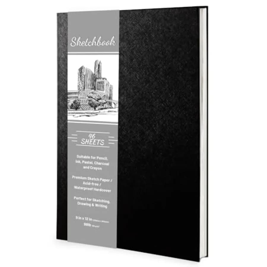 Hardcover Sketch Book 9" x 12", Sketchbook Drawing Pads, 160GSM Thick Smooth Sketching Paper 46 Sheets/92 Pages, Micro-Perforat