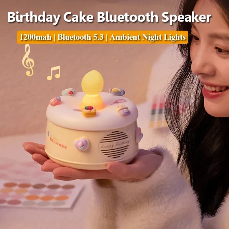 Mini carino altoparlante Bluetooth 5.3 luce notturna calda torta di compleanno Bluetooth Soundar suono Hifi lettore musicale MP3 fai da te regali di compleanno