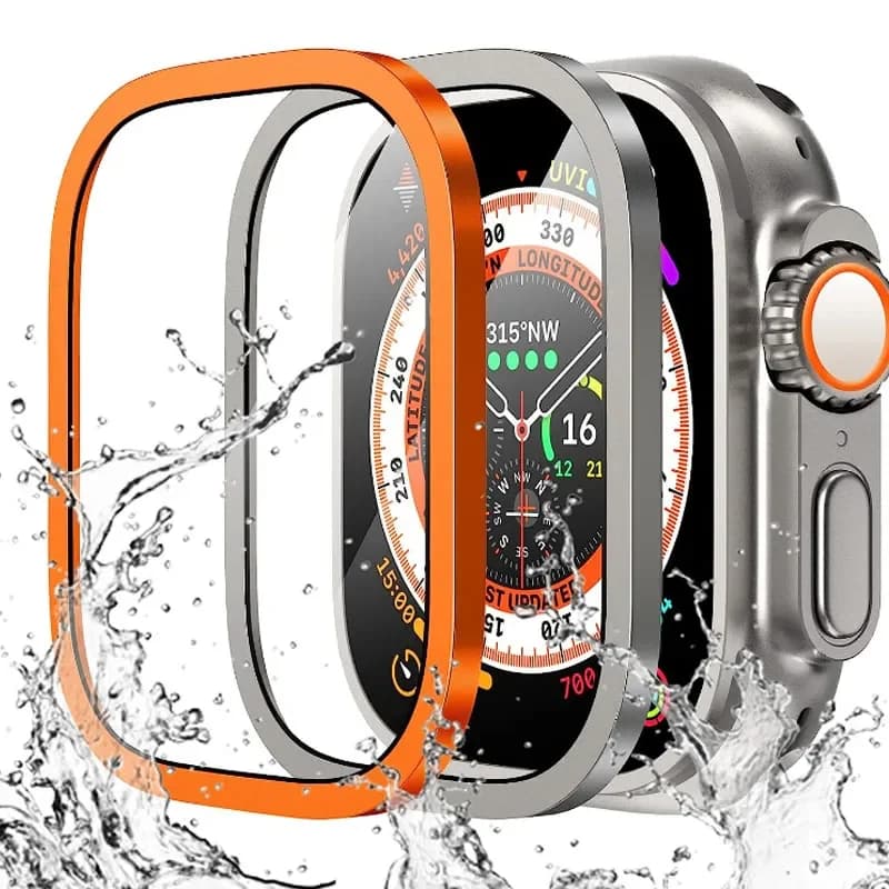 Custodia in vetro temperato per Apple Watch Ultra 2 49mm Cover protettiva per schermo in metallo per Apple Watch pellicola trasparente Ultra impermeabile