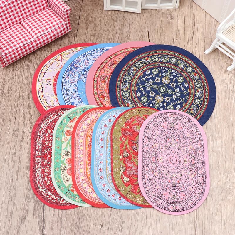 1:12 Miniature Doll House Round Carpet Oval Carpet Model Bedroom Living Room Decor Toy Doll Home Accessories