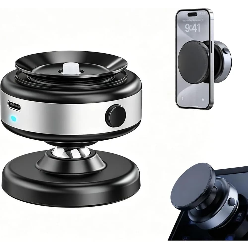 Universal Magnetic Phone Holder for Car, Gym, Mirror, and Walls with Auto-Lock Suction and 360° Rotation