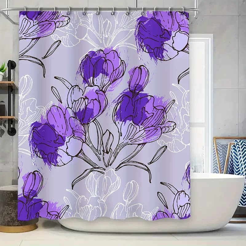 Tenda da doccia floreale viola, tessuto impermeabile, arredamento moderno per il bagno, per la casa o l'hotel