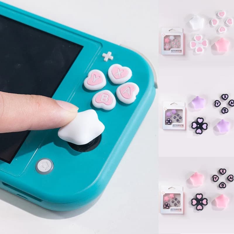 Rosa Viola Amore Silicone Morbido D-pad Pulsante Croce ABXY Chiave Adesivo Custodia in Pelle per Switch Lite Console Thumb Stick Grip Cap Cover