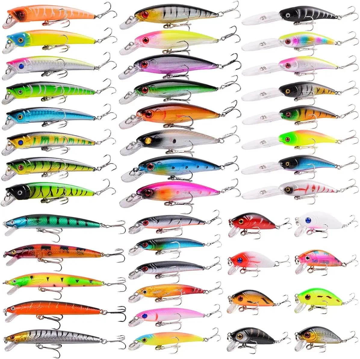 Kit di Esche da Pesca Miste con Minnow, Popper, Crankbait e Ami da Pesca per Acqua Salata e Dolce, Trota, Spigola, Salmone