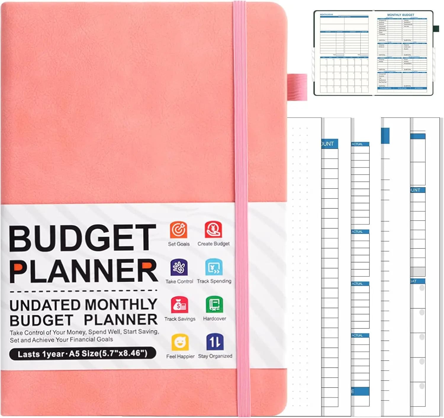 Agenda per la pianificazione del budget senza data, taccuino A5 per il monitoraggio delle spese, organizer finanziario a 12 mesi per la gestione del denaro