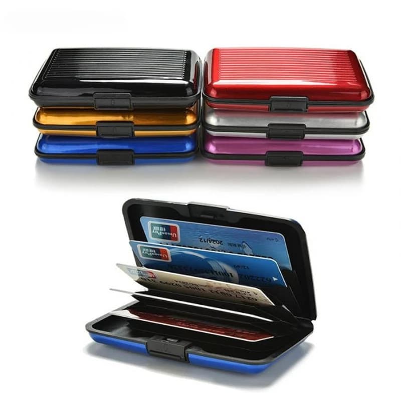 1Pc porta carte di credito in alluminio da uomo che blocca il portafoglio con custodia rigida porta carte di credito Anti-RFID con scansione protettiva