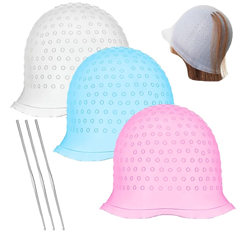 Salon Silicone Hair Coloring Cap Highlight Reusable Needle Hair Dying Frosting Hat Dye With Hook Hairstyling Tool Household