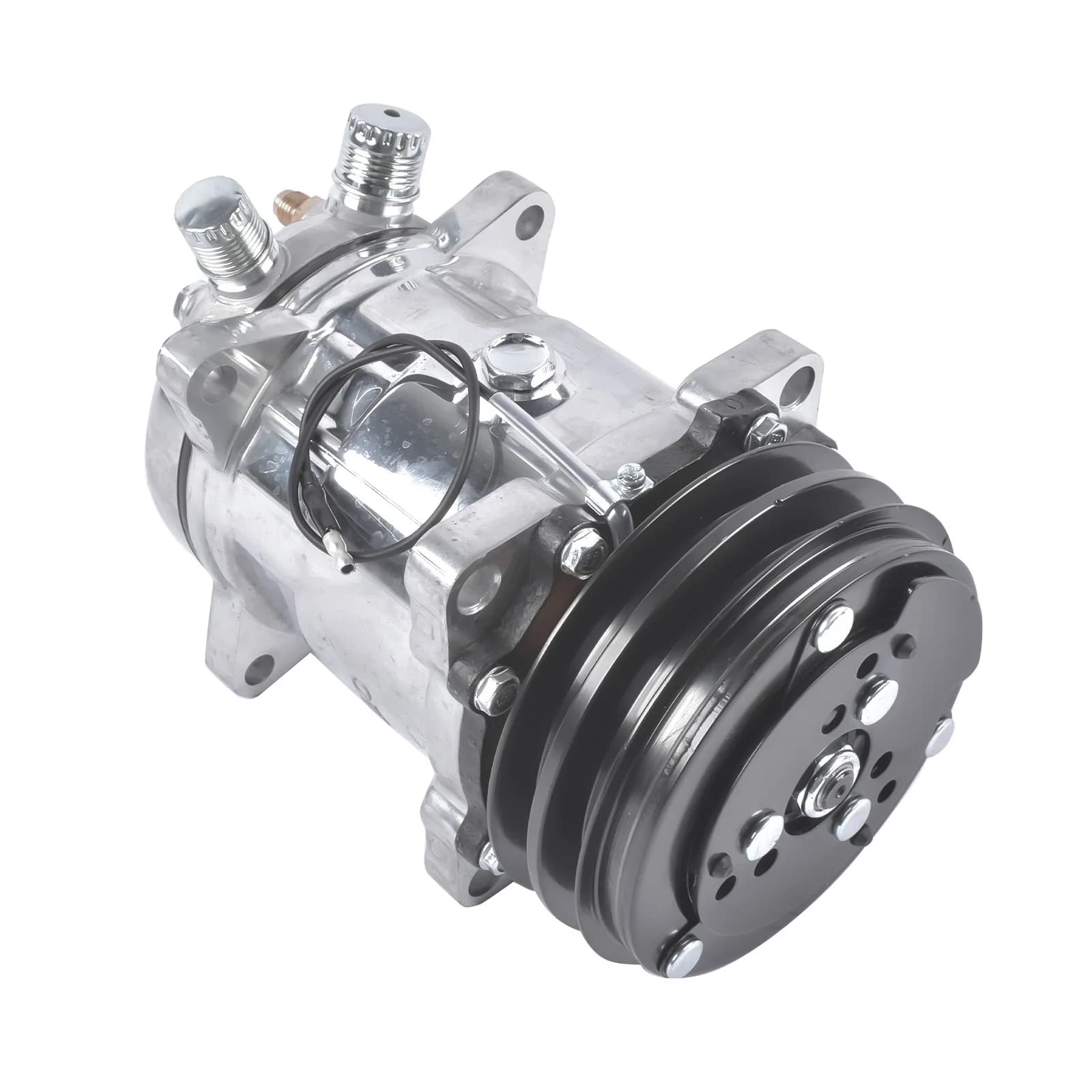 AP01 Black A/C Compressor w/ 2-Groove Pulley for Sanden 508 Style V-Belt 12V Chrome