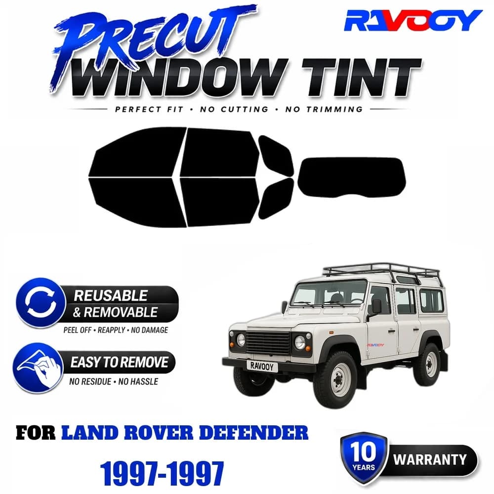 RAVOOY Precut Window Tint, Reusable Removable EPU Film, Custom Fit for Land Rover Defender 1997, UV Heat Protection