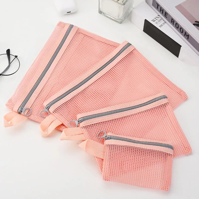 Borsa cosmetica piccola e grande per donna, ragazza, con cerniera, per riporre spazzole, borsa da toilette, da viaggio, leggera, in rete, per lavare, divisa, organizer di stoccaggio