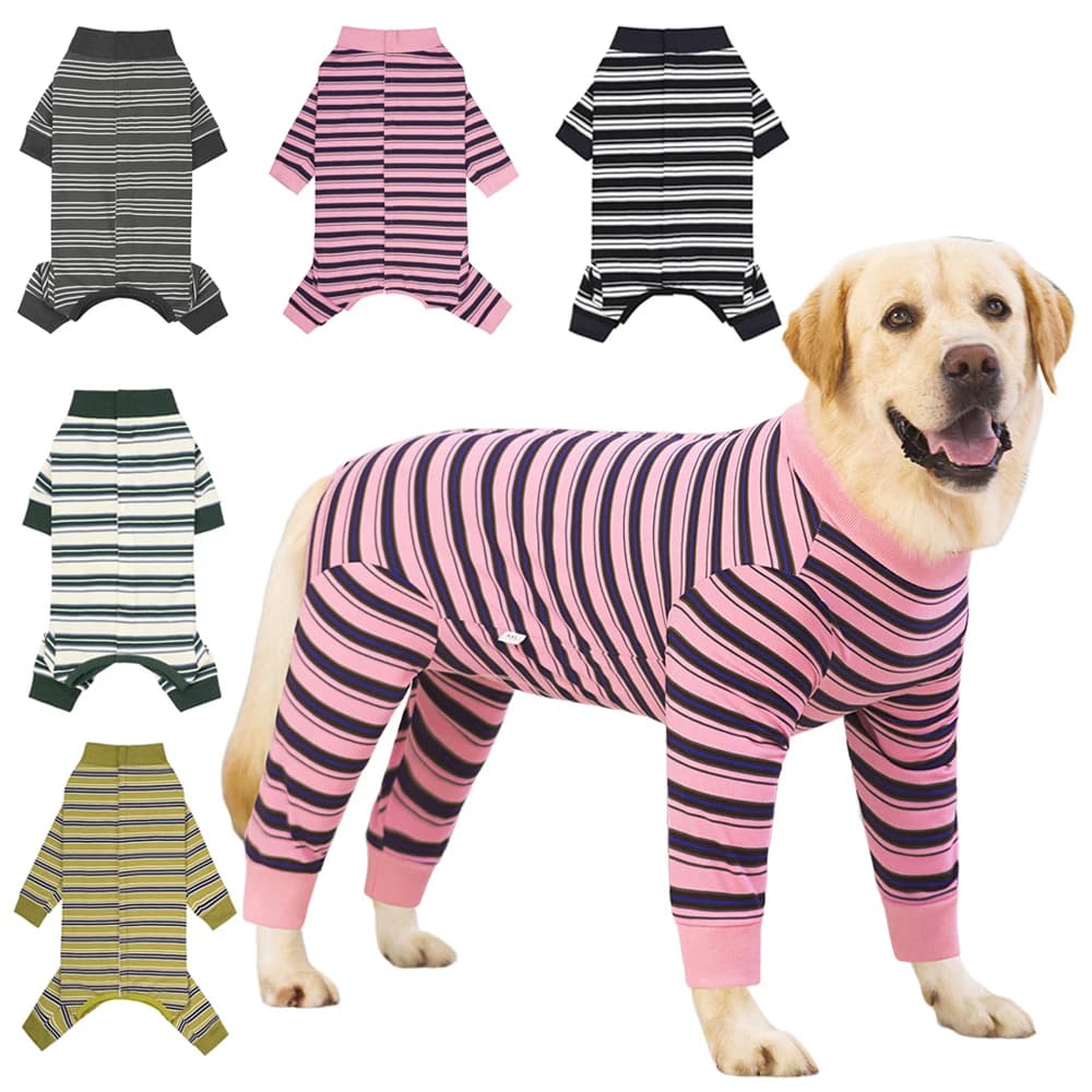Full Coverage Dog Jumpsuit Stripe Recovery Suit After Surgery Bodysuit Pet Anti Shedding Bodysuit Pajamas for Medium Large Dogs