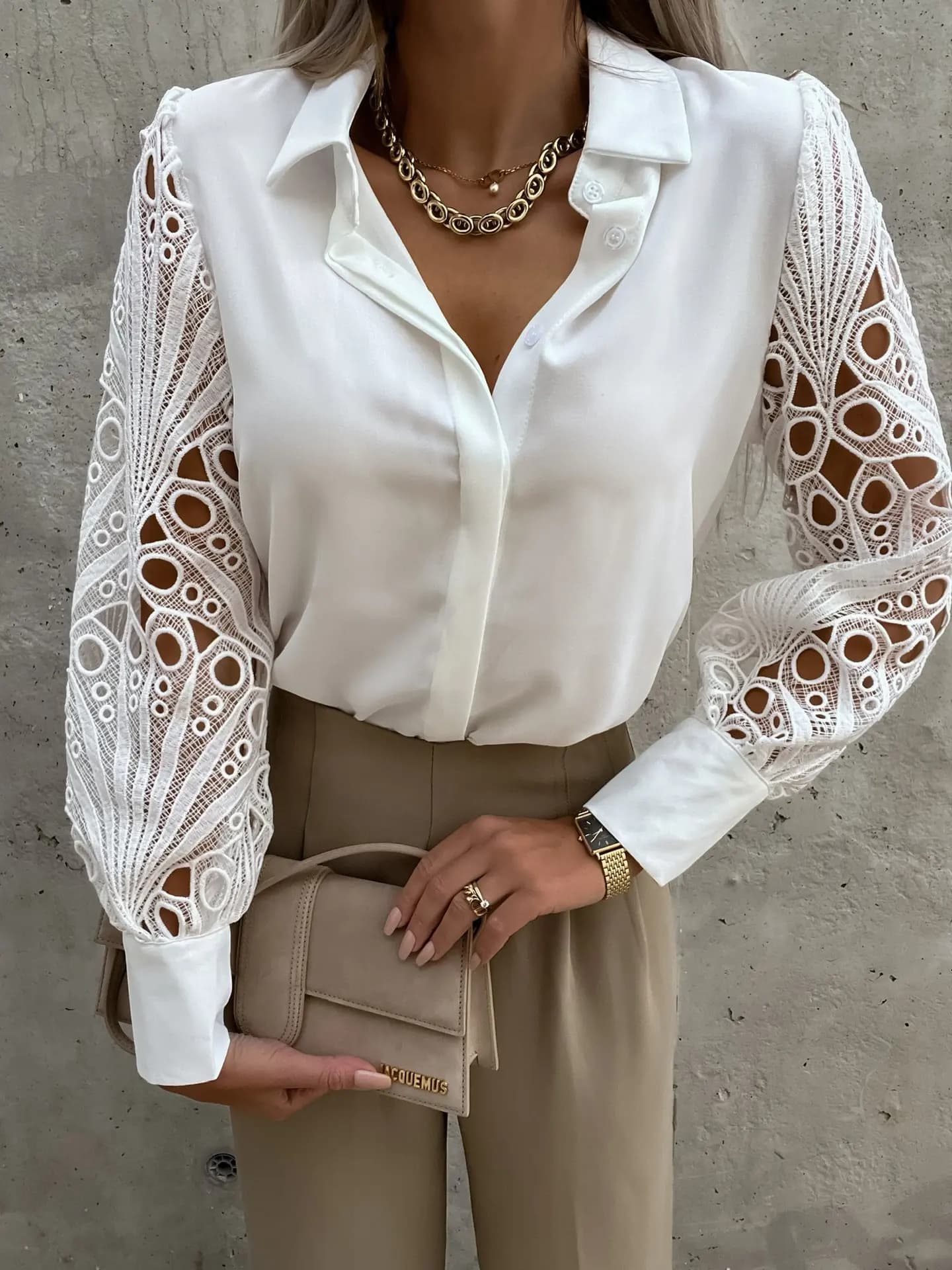 Camicetta elegante in chiffon solido da donna Primavera Estate Casual manica lunga scollo a V camicia ampia Office Lady Tuniche Top oversize2024