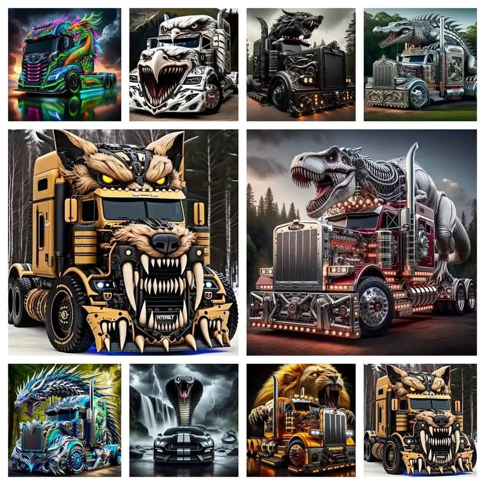 DIY Diamond Painting Kit Cool Beast Truck Mechanical Eagle Heavy Vehicle Full Drill Square Round Rhinestone Mosaic Trucker Gift