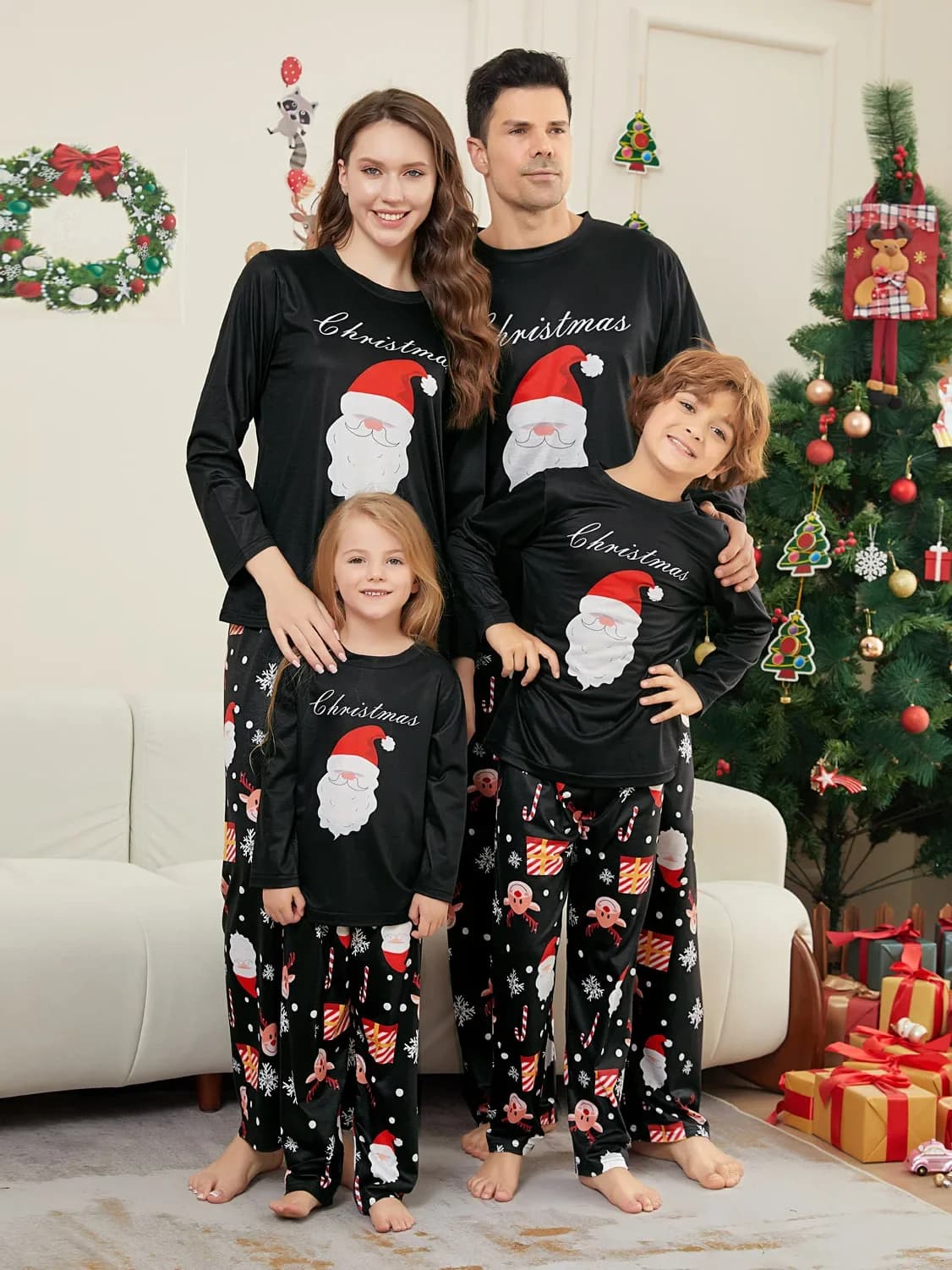 Buon Natale Vestiti per la famiglia Babbo Natale Stampa Adulti Set di abbigliamento per bambini Pagliaccetto per cani e neonati Morbido pigiama casual per la casa