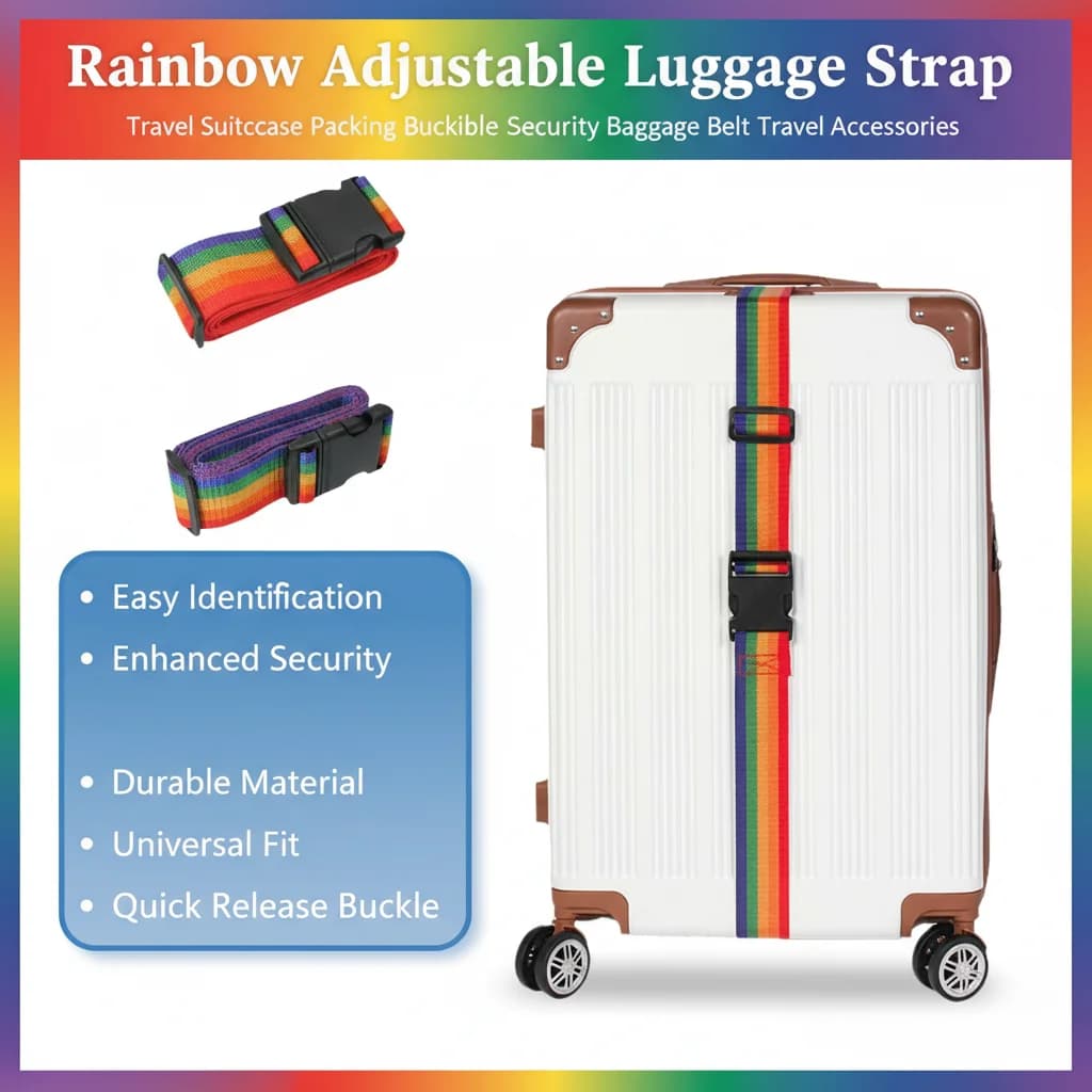 1/2PCS Rainbow Adjustable Luggage Strap Travel Suitcase Packing Buckle Security Baggage Belt Travel Accessories