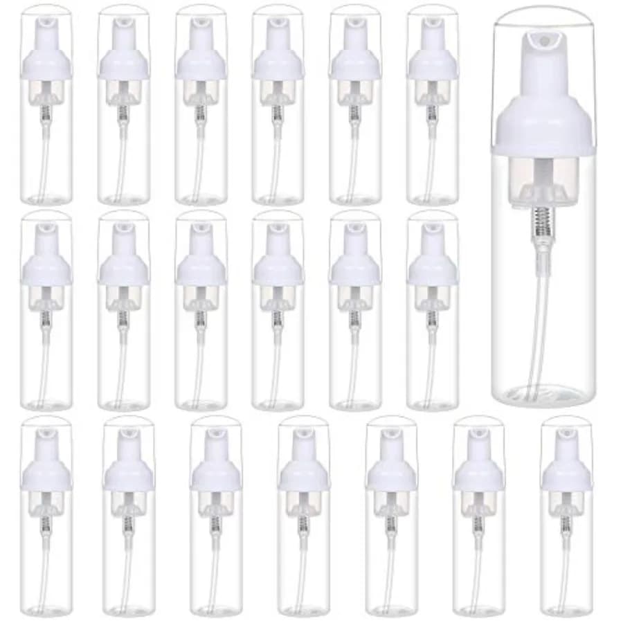 24 Pezzi Dispenser con Pompa per Schiuma, Ricaricabile, 60ml, Vuoto, Formato da Viaggio, per Shampoo Ciglia, Sapone Mani, Shampoo, Detergente Ciglia