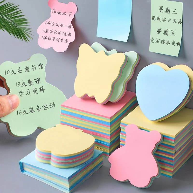 Assorted Shape Pastel Sticky Note Pads Self Stick Writing Memos For Student Homework Office Task Planning Marking