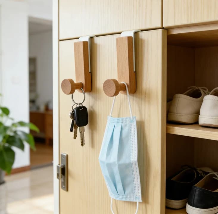 6pcs Wooden Rack Organizer Door Back Hanging Holder Kitchen Cabinet Hook Towels Clothes Coat Bathroom Accesories Storage Hanger