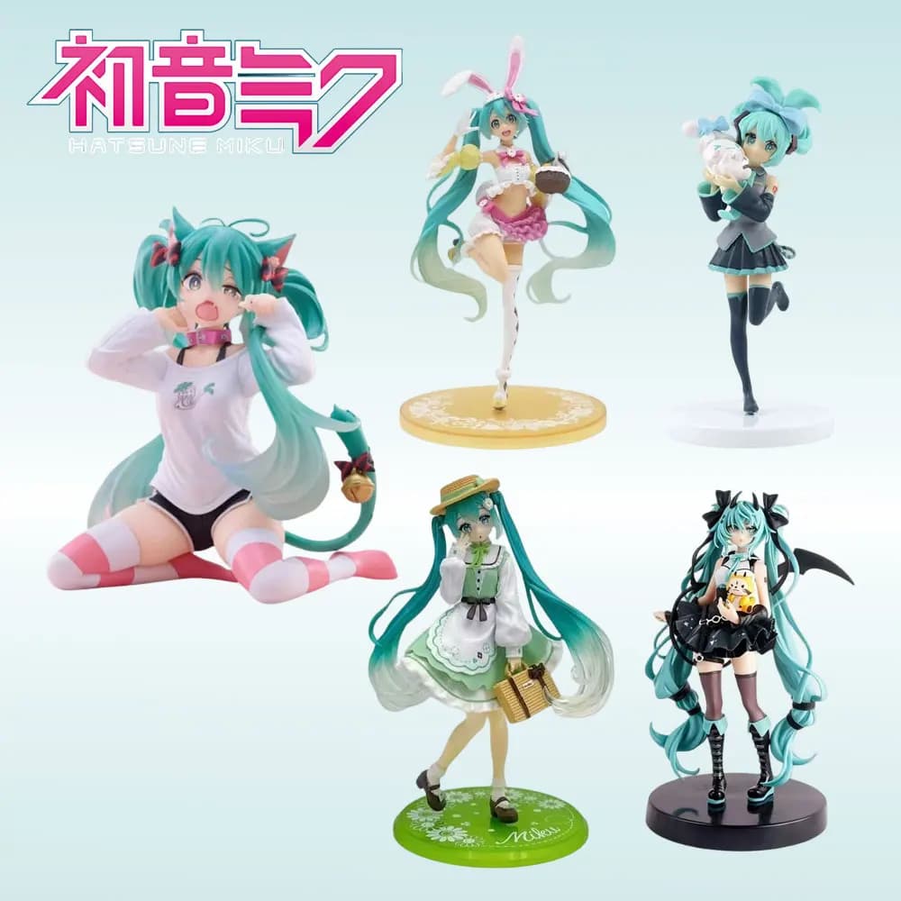 Hatsune Miku Model Anime Girl Figure Cat Earring Posture Seated pajamas short sleeves Figurine Car decoration Doll Toys for children Gift