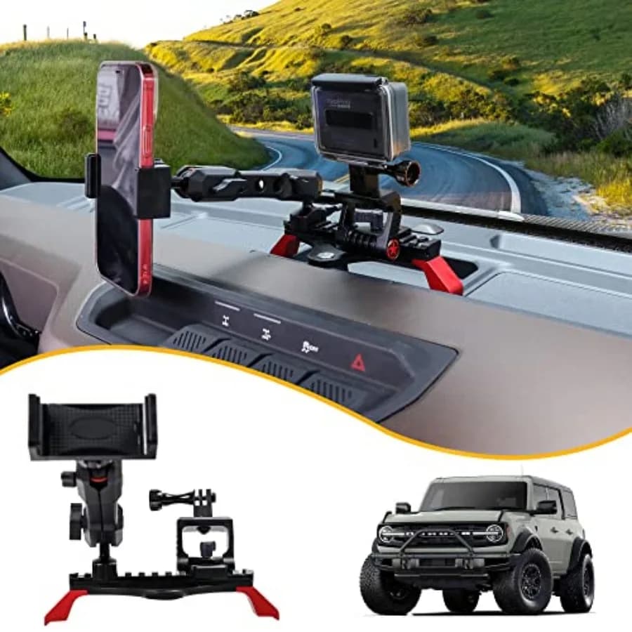 Supporto per Telefono e Fotocamera da Cruscotto per Ford Bronco 2021-2025 (2 e 4 Porte), Compatibile con GoPro e Smartphone