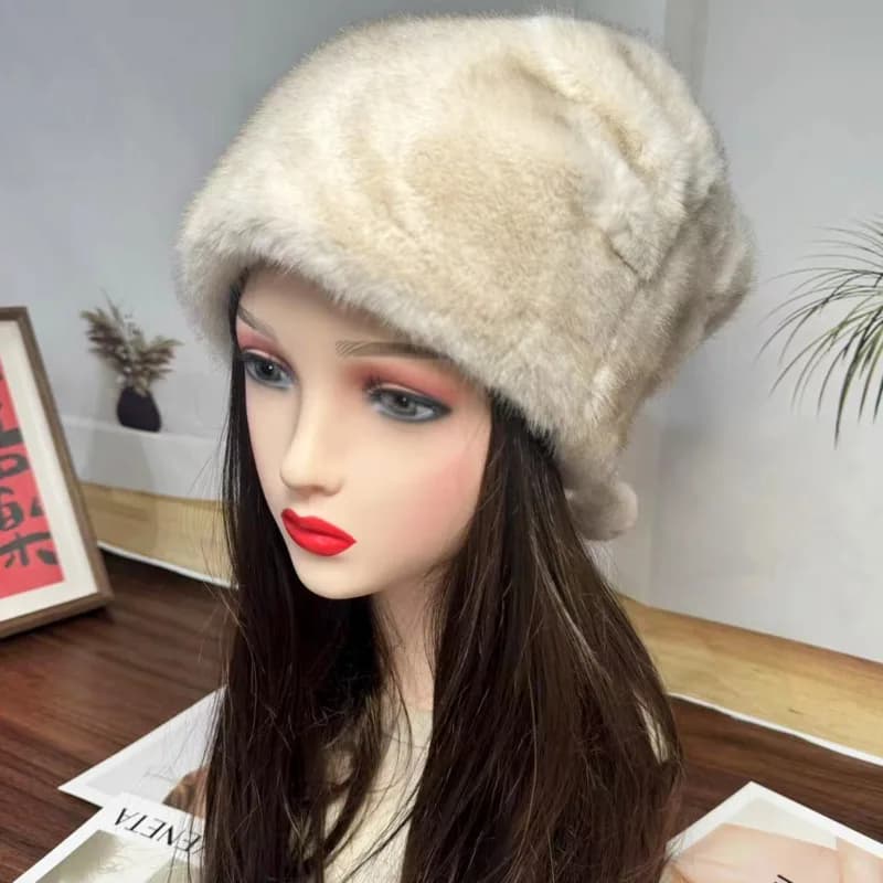 Faux Mink Fur Hat For Women Winter Thick And Warm Ear Protection Fur Hat Russians Bomber Cap Female Fluffy Faux Fur Bucket Hat