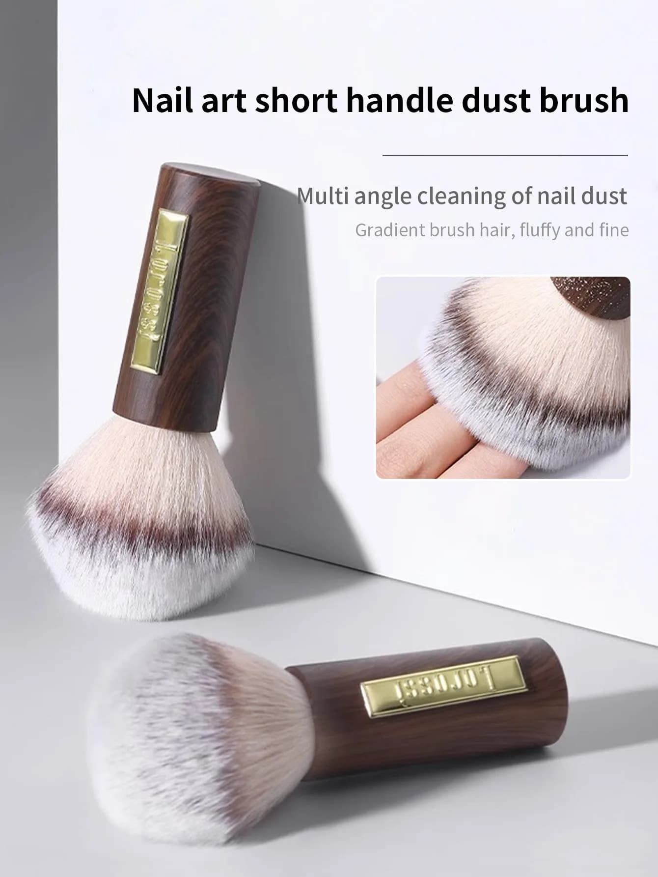 Spazzola per polvere per unghie con manico corto in legno Spazzola per pulizia polvere Spazzola per polvere per capelli in nylon di legno con ramo di acido africano