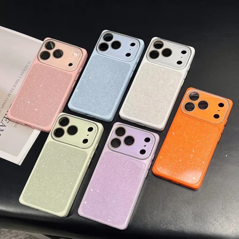 Square Glitter Print Large Window Phone Case For iPhone 17 16 15 14 18 Pro Max Luxury Soft Shockproof Silicone Cover