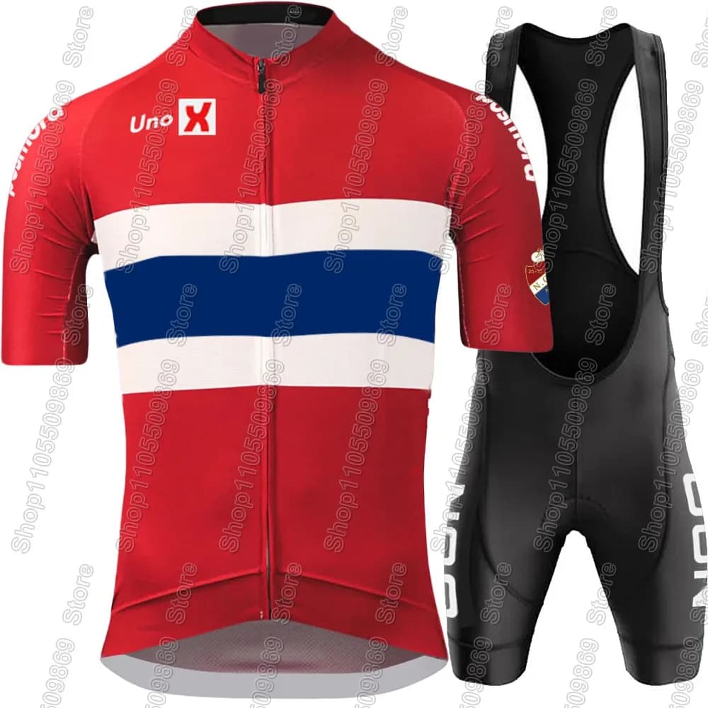 Completo da Ciclismo Norvegia 2026 Uomo - Maglia e Salopette Rossa Squadra Nazionale Norvegese per Bici da Strada e MTB