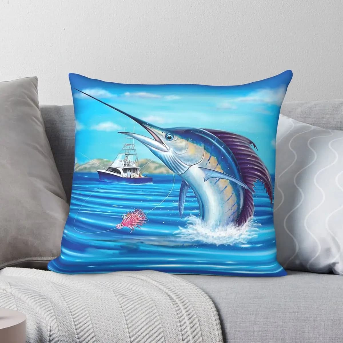 Whiplash Sailfish Square Pillowcase Polyester Linen Velvet Printed Zip Decor Pillow Case Sofa Seater Cushion Cover