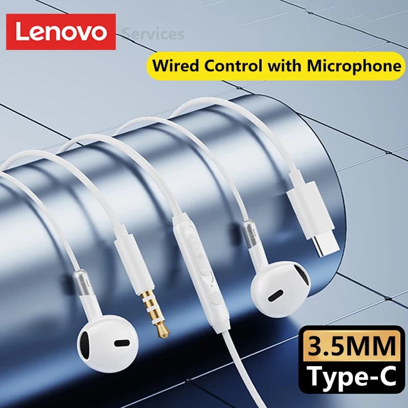 Lenovo Auriculars Wired Headphones Low Latency Headphones TypeC 3.5mm In-ear AUX headphones with microphone for iPhone 16 17 New Y106