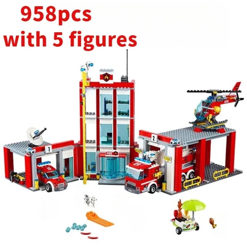 City Fire Station Elicottero Camion Garage Firehouse Building Blocks Set Mattoni Compatibile Modello 60110 Festival Regalo per feste