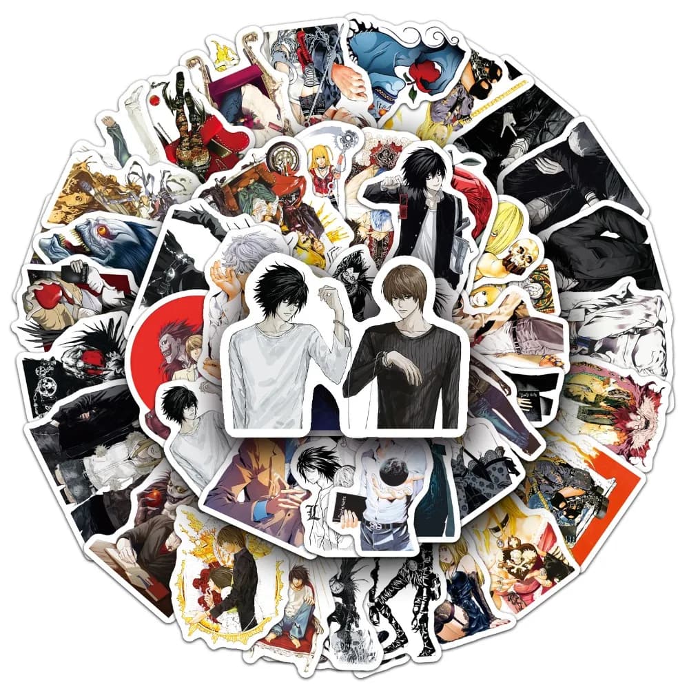 50 Pezzi Adesivi Cartoon Death Note per Decorazione Bagagli, Borracce, Cancelleria, Telefoni, Laptop, Frigoriferi, Decorazioni Fai-da-Te