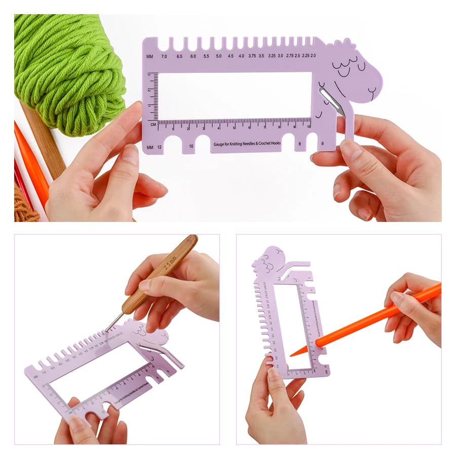 1pcs Sheep Head Shaped Gauge Ruler with Scissor Crochet Hooks Knitting Needles Measuring Ruler DIY Sewing Tools Needle Gauge