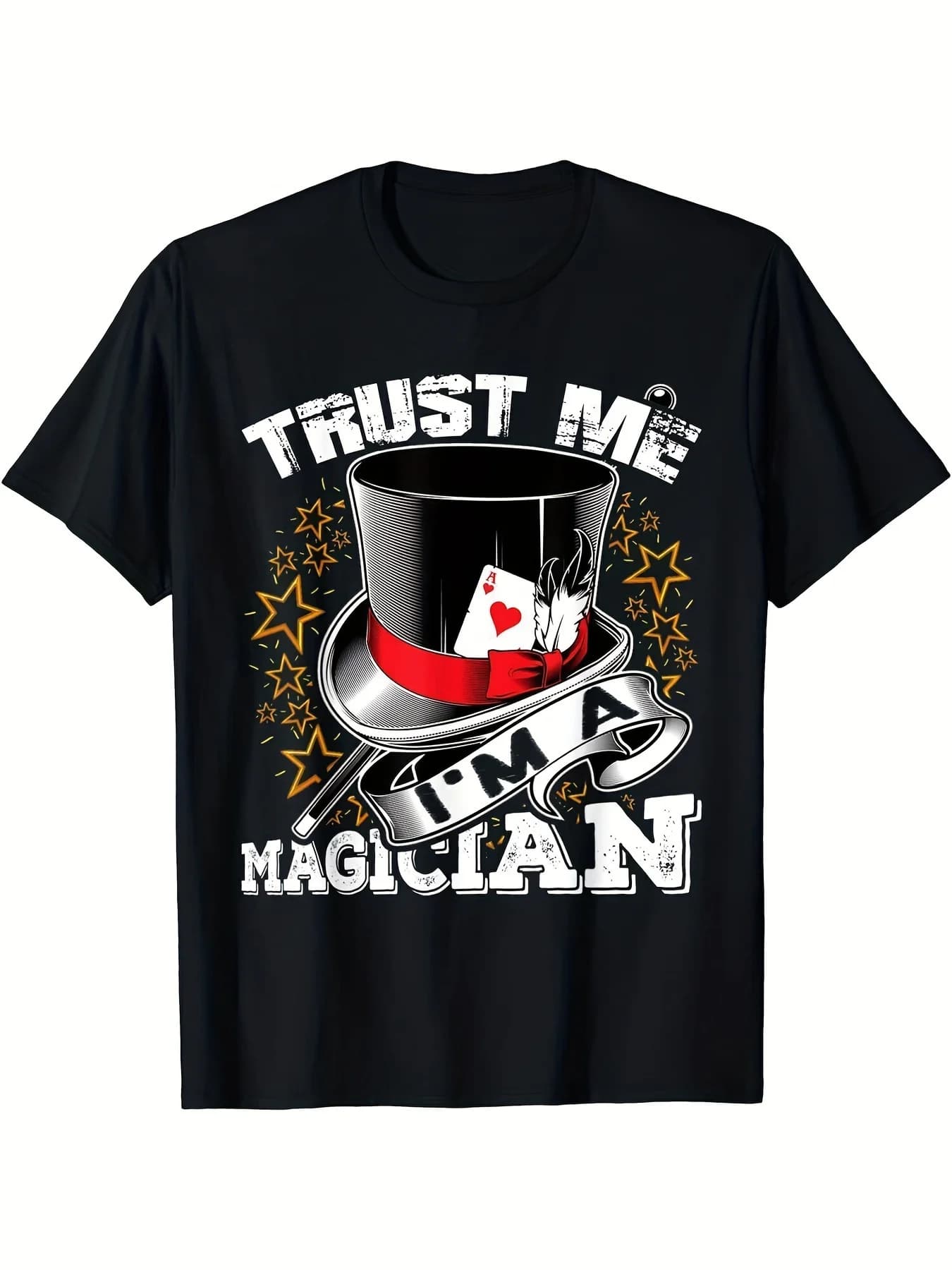 Fun Trust Me Men's Graphic T-shirt, Magician Im, Black Magic Theme Design and Cylinder Hat Printing, Breathable Micro-stretch Cotton