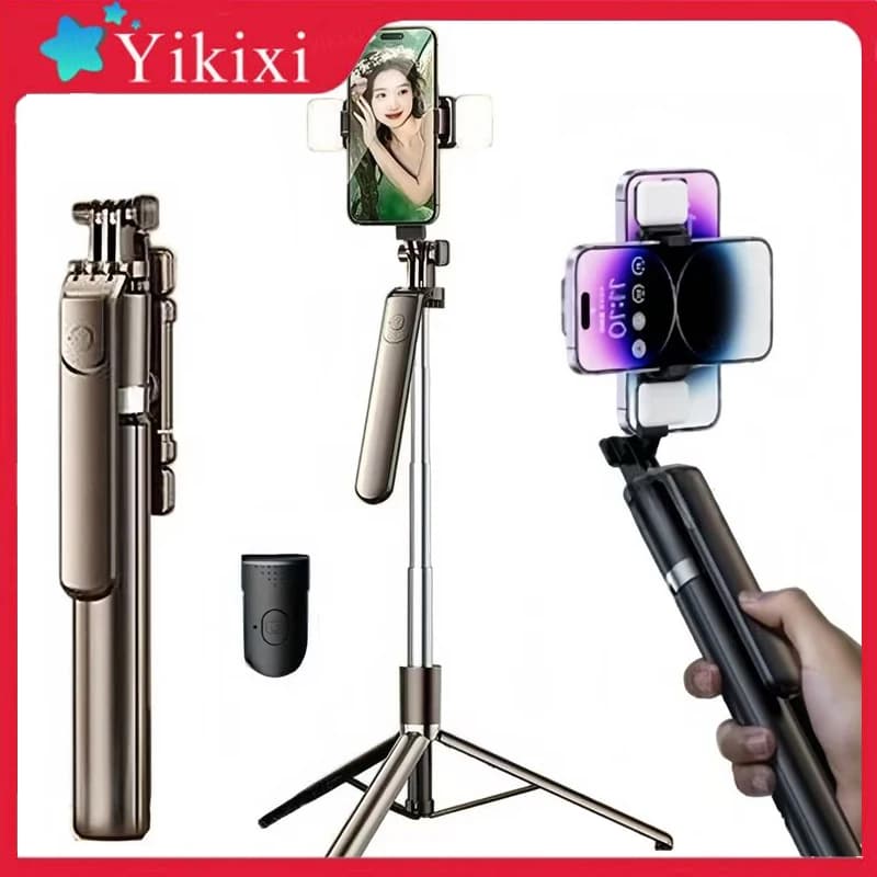 Treppiede per selfie universale per cellulari, accessorio per selfie con rotazione a 360 gradi, supporto multifunzionale per telefono per viaggi, live streaming e fotografia.