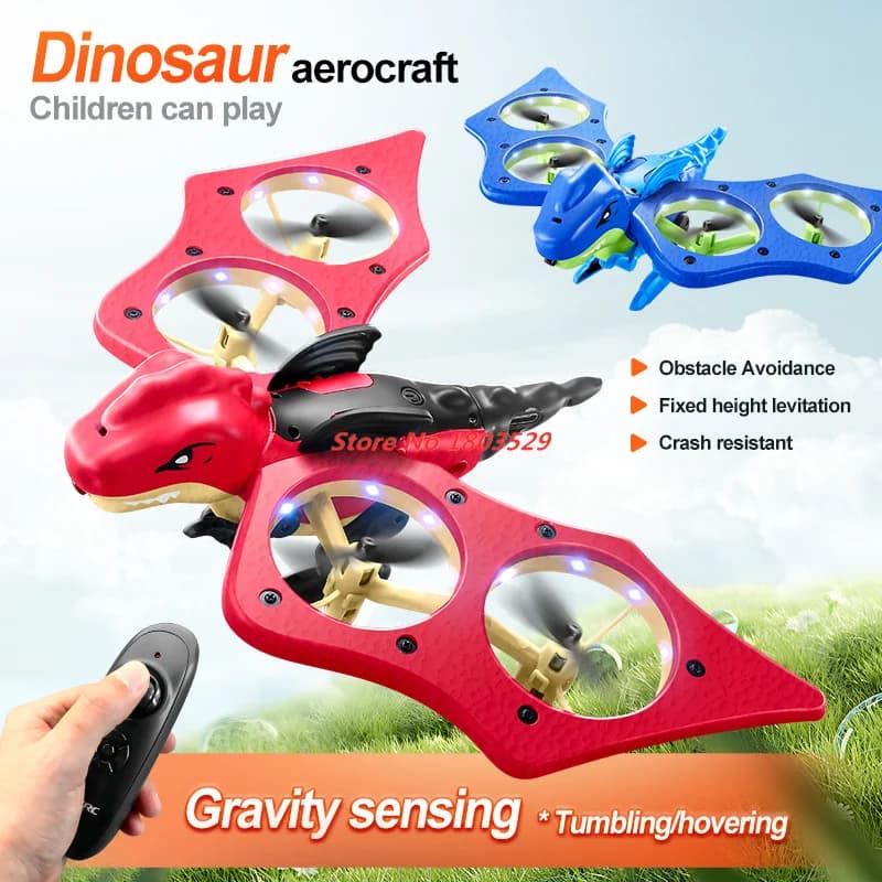 Aereo Telecomandato RC Dinosauro 2.4G con Evitamento Ostacoli, Aeroplano in Schiuma EPP, Drone Dinosauro Telecomandato, Giocattolo per Bambini, Regalo