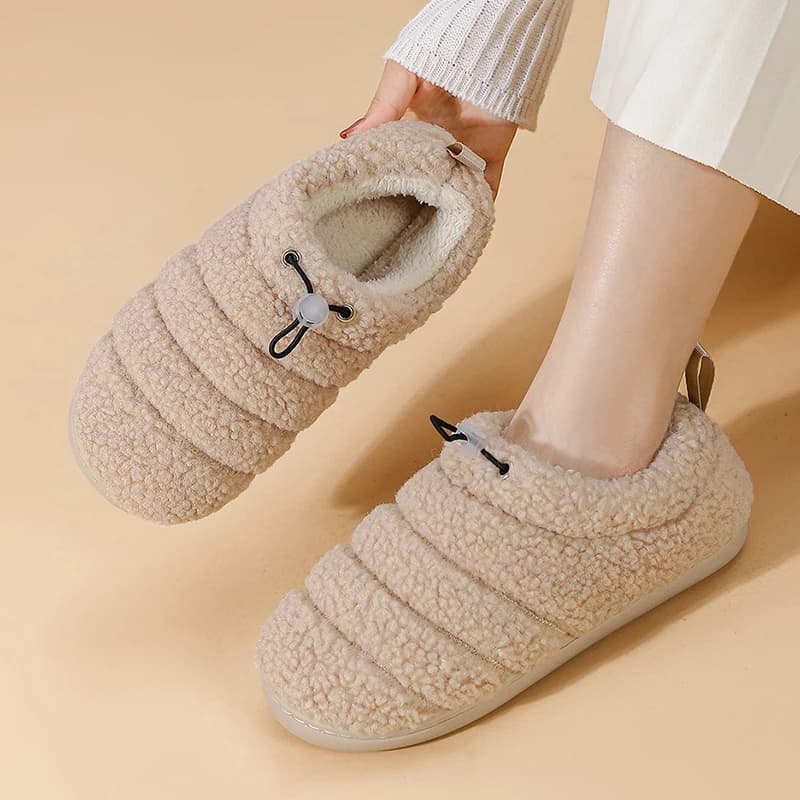 2025 Scarpe invernali in cotone felpato spesso con coulisse da donna Suola morbida Pantofole da casa calde Donna Fodera in pile antiscivolo Scarpe da casa 45