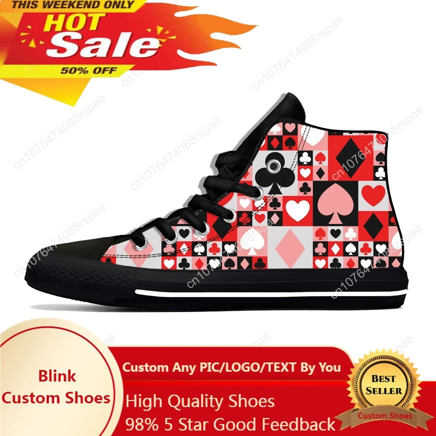 Simbolo di carte da gioco estive Poker Casino Scarpe da tavolo divertenti Scarpe casual Scarpe da ginnastica alte leggere e traspiranti per uomo e donna
