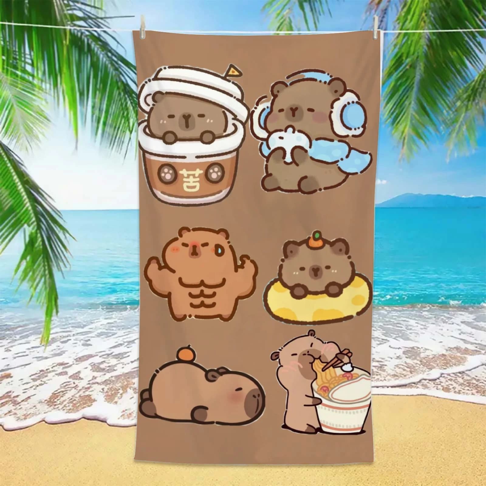 Asciugamano da Spiaggia con Simpatica Stampa di Capibara, in Microfibra ad Asciugatura Rapida, Assorbente e Morbido, per Spiaggia, Piscina, Viaggi, Bambini e Donne, Estivo