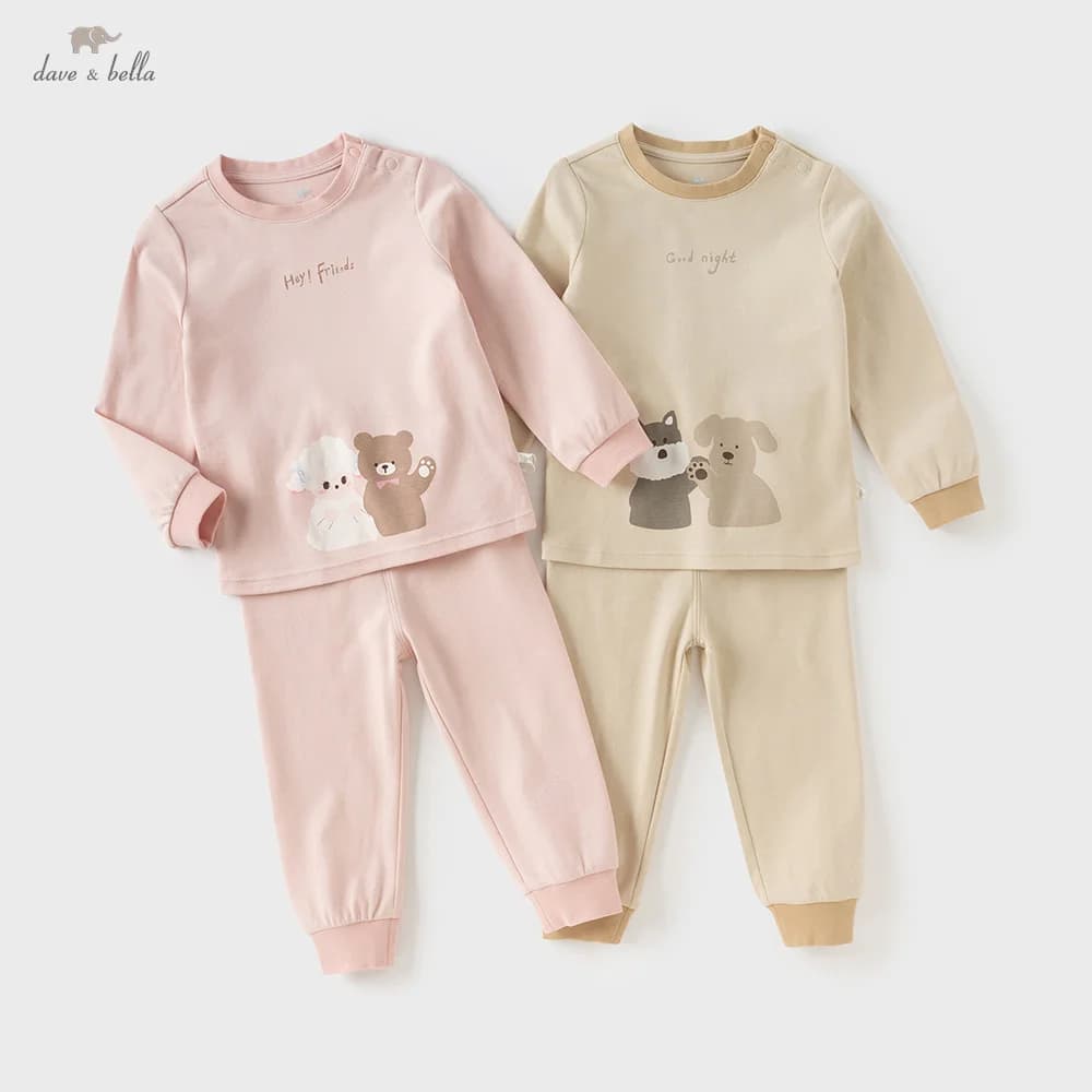 Dave Bella Set pigiama per bambina per bambina Autunno Inverno Confortevole moda per bambini Simpatico dolce cartone animato Set da interno caldo DB4253010