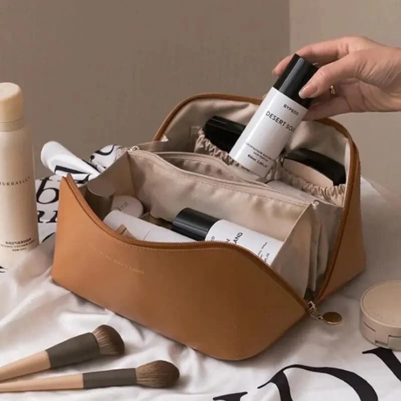 Fashionable PU Leather Large Capacity Travel Cosmetic Bags Make-up Bag Waterproof Women Multifunction Washer Bag