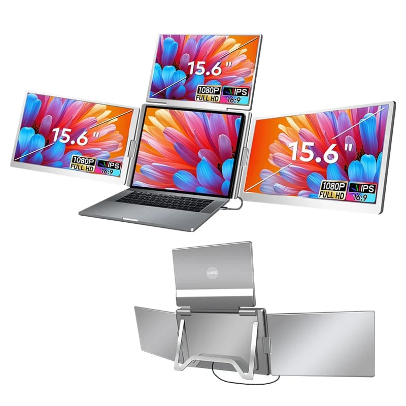 2025 New 15.6 Inch 3 Screen Displays Portable Quad Monitor Compatible with 12-18.5 Inch WIn/Mac M1/M2/M3/M4