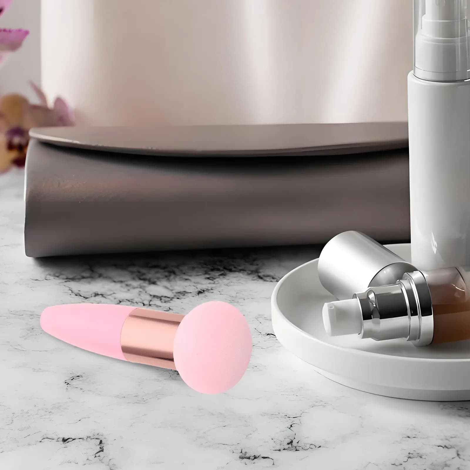 Set di 3 spugne per trucco a forma di fungo con manico per fondotinta liquido, polvere, blush, delicato sulla pelle, facile da pulire