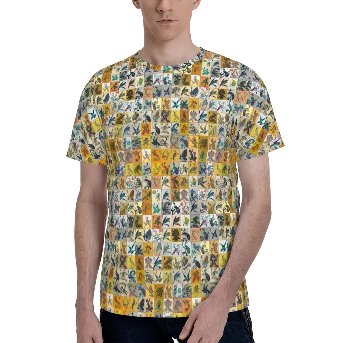 T-shirt Mah Jongg Birds Mahjong Tiles per uomo, magliette in cotone, magliette da uomo, abbigliamento estivo a girocollo corto